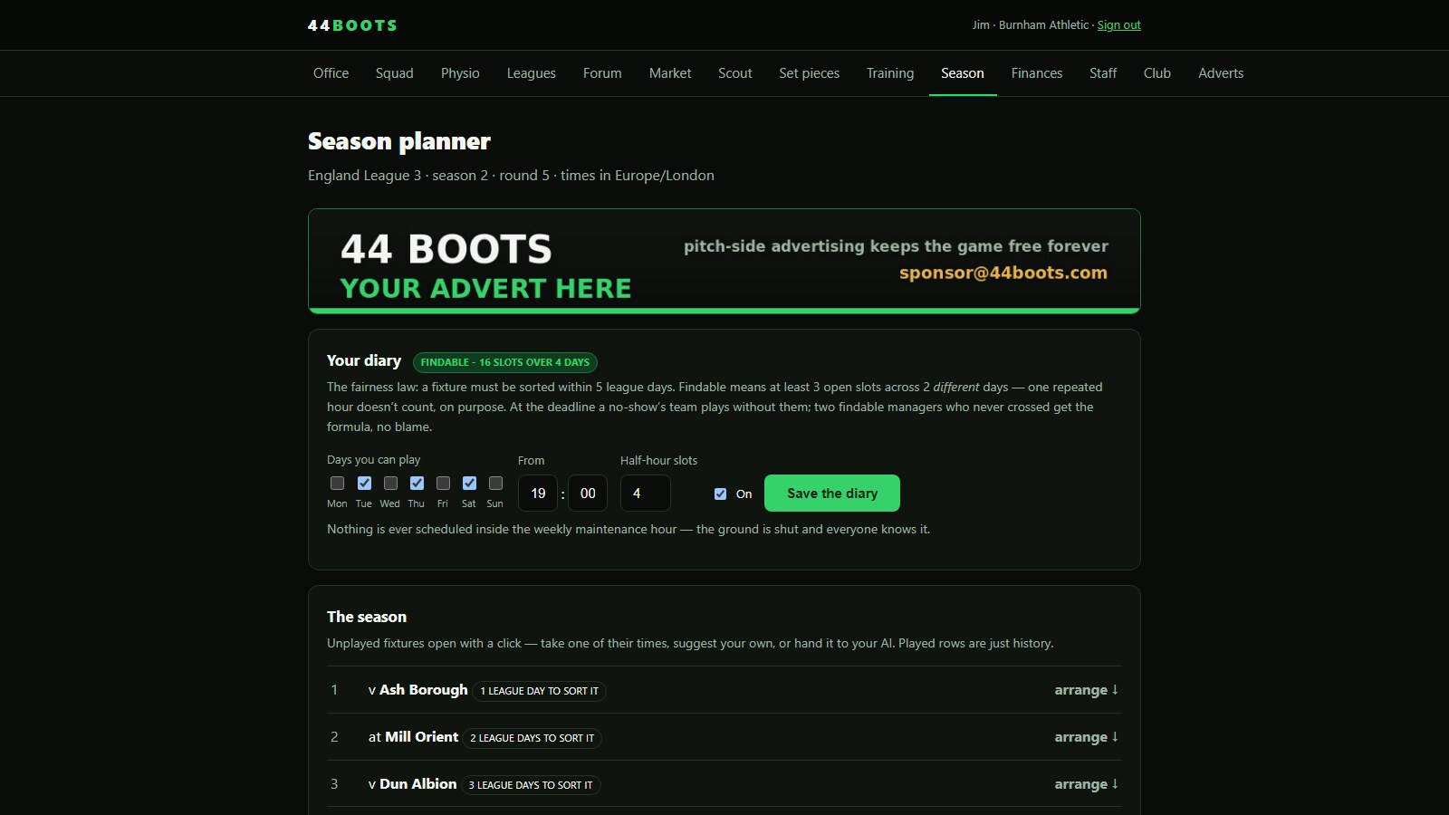 The season planner